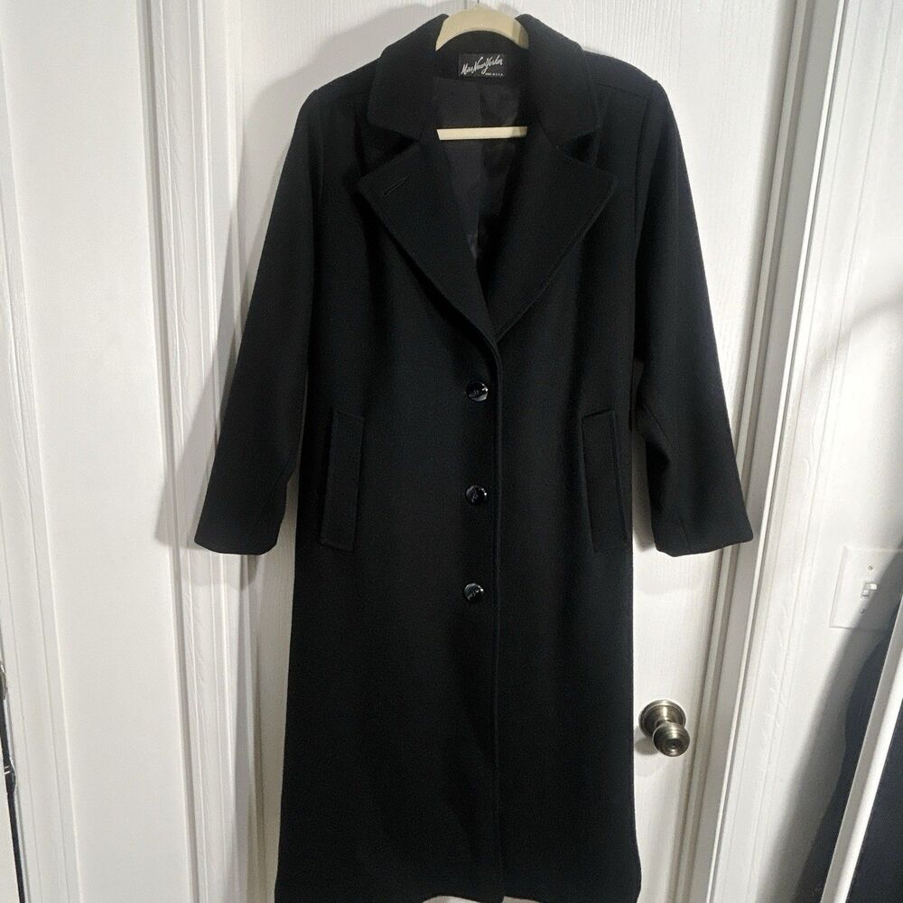 VTG Miss New Yorker Wool Blend Scarf Coat Womens Sz L Black USA Made 90s Winter